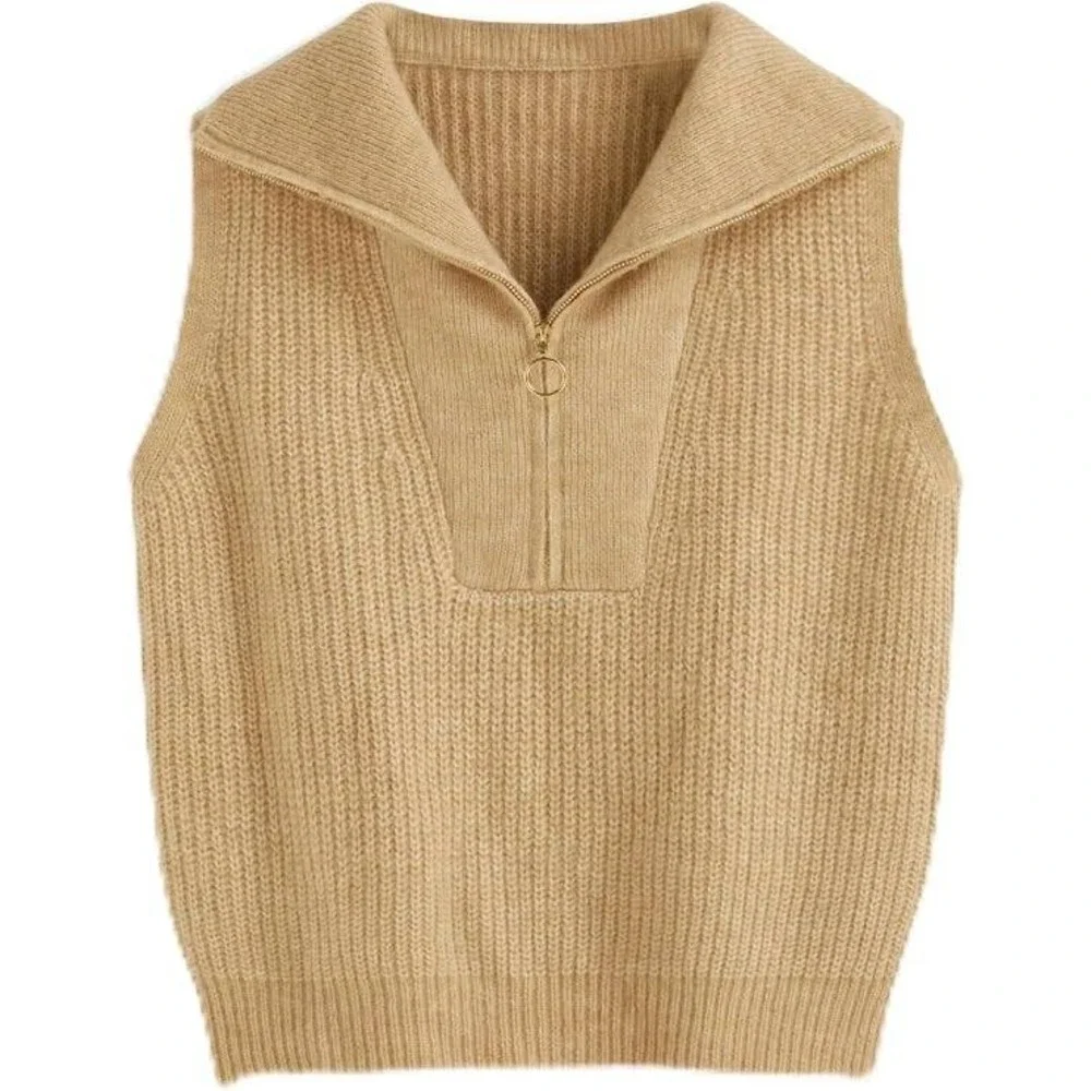 Cider Quarter Zip Sweater Vest Ribbed Knit Sleeveless Pullover Tan 3XL XXX-Large